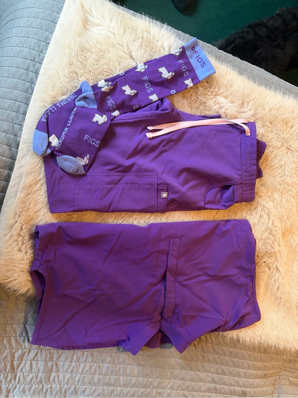 FIGS Women's Purple Scrub Shorts with Matching Socks